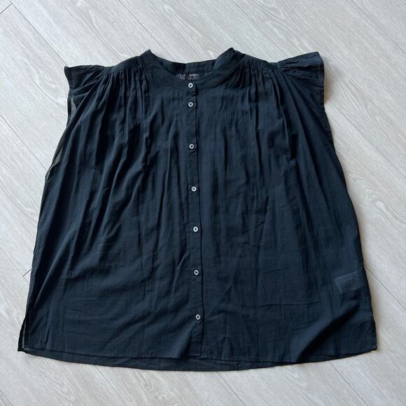 J Crew Flutter Sleeve Button Up Shirt In Cotton Voile Womens XL Sheer Black - Picture 10 of 10